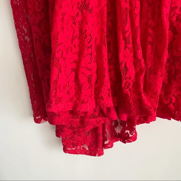 Free People Hearts Delight red long sleeve high collar lace dress with slip - Picture 6 of 11